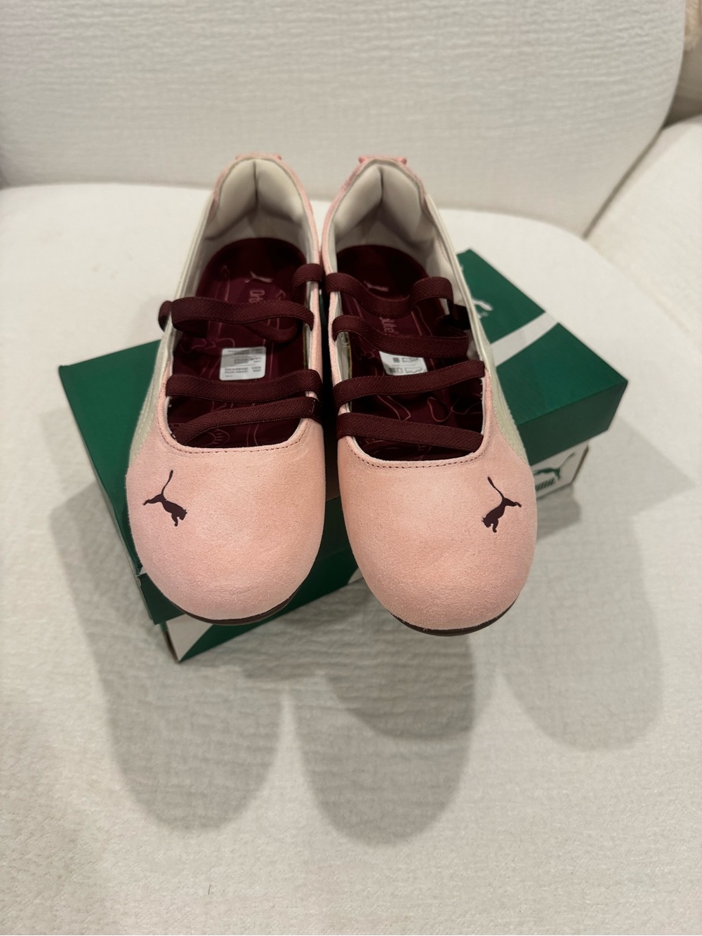 Puma Kids Pink Sneakers with Burgundy Accents